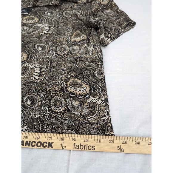 Plymouth New York Women Brown and White Silk floral Short Sleeve Blouse Size 16 - Picture 8 of 9